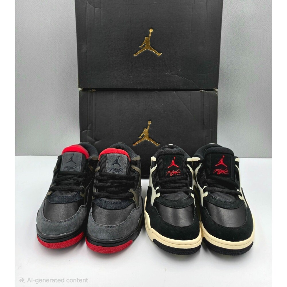 2 PAIR Jordan 4 RM GS 6.5Y Womens 8 Black Red Sail NEW OG Box Extra Laces
